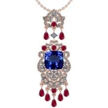 Certified 11.78 Ctw VS/SI1 Tanzanite,RUBY And Diamond 14K Rose Gold Vintage Style Necklace