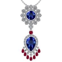 Certified 15.49 Ctw VS/SI1 Tanzanite,RUBY And Diamond 14K White Gold Vintage Style Necklace