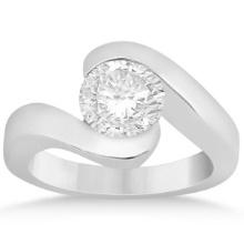 1.00 CTW Twisted Bypass Solitaire Tension Set Engagement Ring 14k White Gold