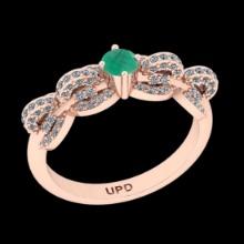 0.77 Ctw VS/SI1 Emerald And Diamond Prong Set 14K Rose Gold Vintage Style Ring