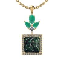 219.38 Ctw SI2/I1 Emerald And Diamond 14K Yellow Gold Vintage Style Pendant