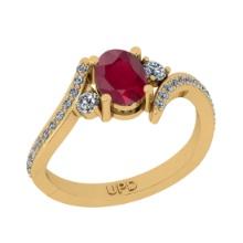 1.58 Ctw I2/I3 Ruby And Diamond 14K Yellow Gold Bypass Engagement Ring