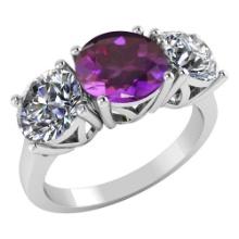 Certified 1.90 CTW Genuine Amethyst And Diamond 14K White Gold Ring