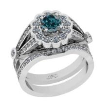 1.17 Ctw I2/I3 Treated Fancy Blue And White Diamond 10K White Gold Wedding Set Ring
