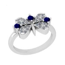 0.40 Ctw SI2/I1 Blue Sapphire And Diamond 14K White Gold Ring