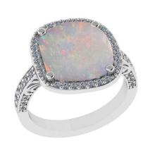 4.39 Ctw SI2/I1 Opal and Diamond 14K White Gold Engagement Ring