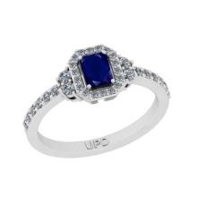 0.60 Ctw I2/I3 Blue Sapphire And Diamond 14K White Gold Engagement Halo Ring