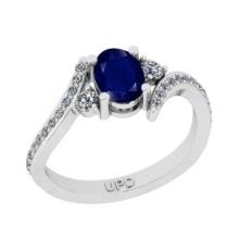 1.58 Ctw I2/I3 Blue Sapphire And Diamond 14K White Gold Bypass Engagement Ring