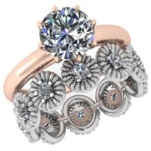 Certified 2.69 Ctw Diamond SI2/I1 2 Tone 2 Pcs Engagement 14K Rose And White Gold Ring
