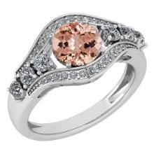 Certified 1.80 Ctw Morganite And Diamond Ladies Fashion Halo Ring 14K White Gold (VS/SI1) MADE IN US