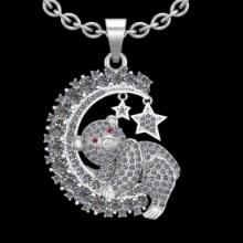3.07 Ctw VS/SI1 Ruby and Diamond 14K White Gold teddy bear necklace ( ALL DIAMOND ARE LAB GROWN )