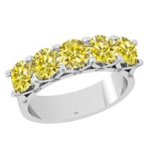 2.50 Ctw I2/I3 Treated Fancy Yellow Diamond Style Prong Set 14K White Gold Eternity Band Ring