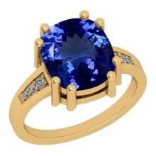 Certified 5.24 Ctw VS/SI1 Tanzanite And Diamond 14k Yellow Gold Vintage Style Ring