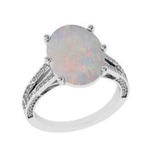 6.37 Ctw SI2/I1 Opal and Diamond 14K White Gold Engagement Ring