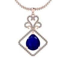 1.55 Ctw SI2/I1 Blue Sapphire And Diamond 14K Rose Gold Necklace