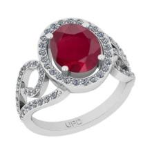 2.90 Ctw SI2/I1Ruby And Diamond 14K White Gold Ring