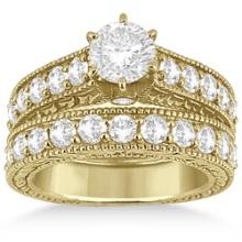Antique style Diamond Wedding and Engagement Ring Set 14k Yellow Gold 2.15ctw