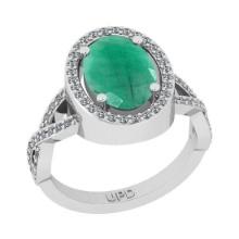 2.90 Ctw SI2/I1 Emerald And Diamond 14K White Gold Engagement Ring
