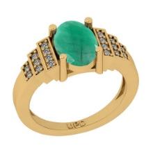 1.35 Ctw SI2/I1 Emerald And Diamond 14K Yellow Gold Ring