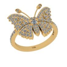 0.88 Ctw Si2/i1 Diamond 14K Yellow Gold Creature butterfly Ring