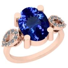 Certified 4.16 Ctw VS/SI1 Tanzanite and Diamond 14K Rose Gold Vintage Style Ring