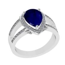 2.27 Ctw SI2/I1 Blue Sapphire and Diamond 14K White Gold Engagement Ring