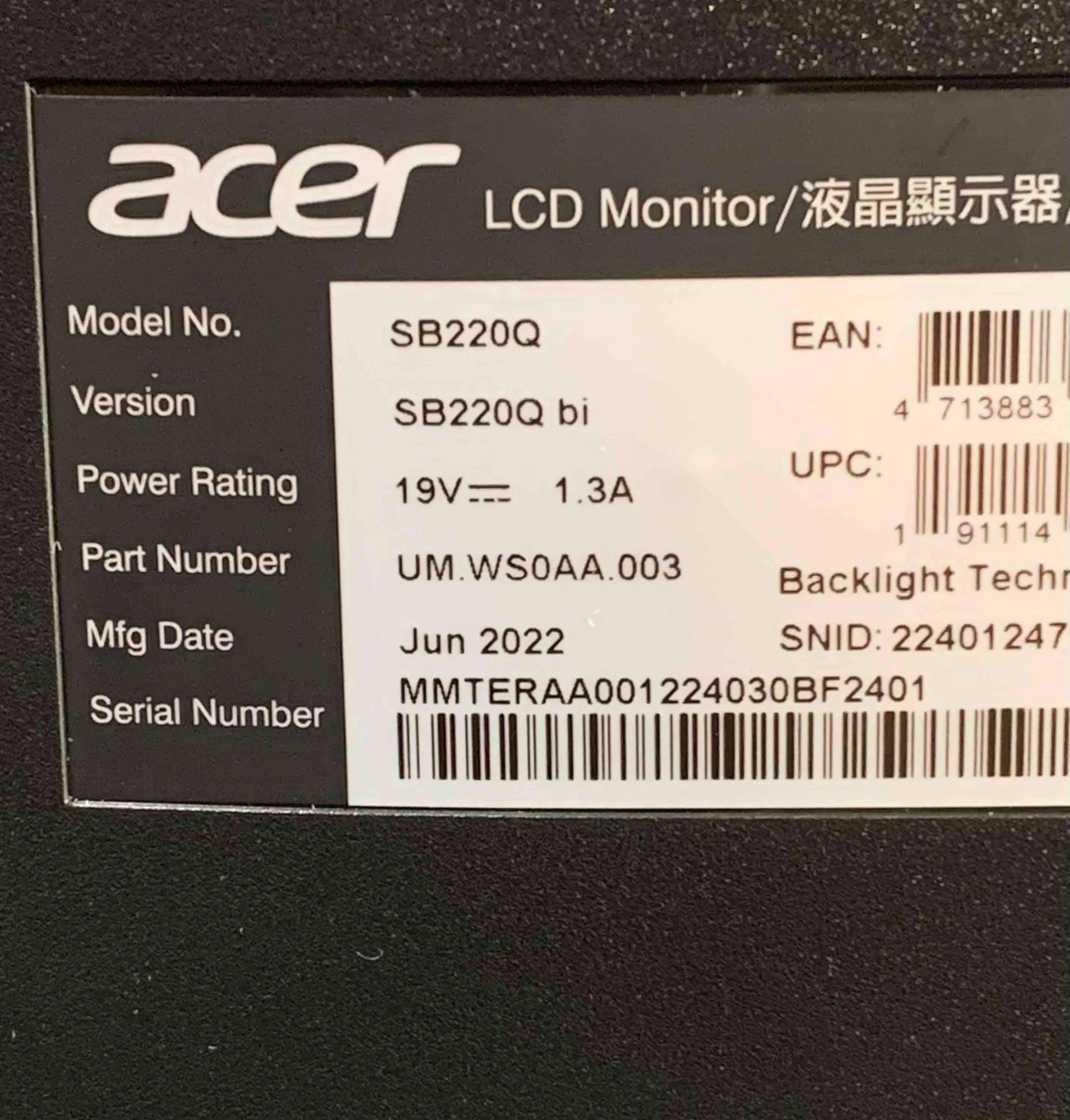 Acer 21.5 Inch Full HD (1920 x 1080)