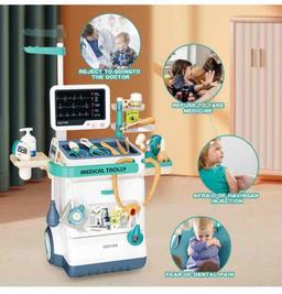 Doctor Kit for Kids 28 Accessories Pretend Medical Station Set Mobile Cart with Lights,Thermometer,