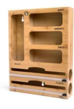 Bamboo Ziploc Bag Organizer with Dual Dispensers and Cutters - Kitchen and Home Organization Tool