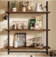 Bestier 3 Tier Industrial Pipe Shelving, Floating Book Shelves for Wall, Storage Hanging Shelves
