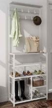 GiftGo Modern White Large 5-Tier Hall Tree Entryway Wooden Shoes Rack Shelf Coat Rack