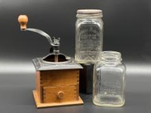 Coffee Grinder and Two Glass Coffee Jars
