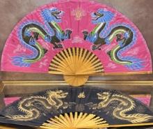 Large Vintage Hand Painted Chinese Wall Hanging Fans