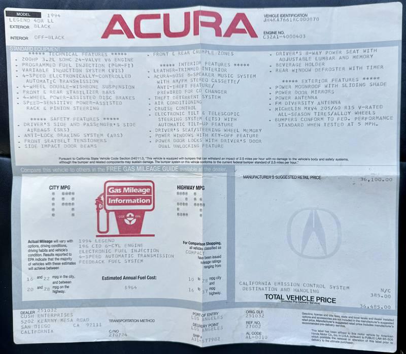 1994 Acura Legend L 4 Door Sedan