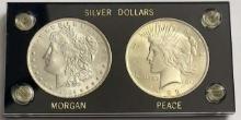 1884-O Morgan & 1922 Peace Silver Dollar Coin Set (2-coins)