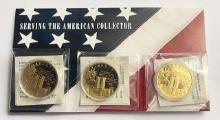 2011 American Mint Statue of Liberty Proof 24kt Cold Layered Coin Set (3-coins)