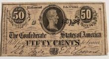 1864 U.S. Confederate States of America Fractional 50c Note
