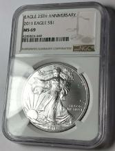 2011 American Silver Eagle NGC MS69 25th Anniversary