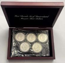PCS Stamps & Coins Five Decade Set of Uncirculated 1878-1921 Morgan Silver Dollars (5-coins)