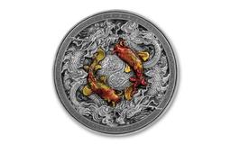 2023 13.5 oz Antique Bi-Metal Republic of Chad Koi And Dragons Coins (High Relief)