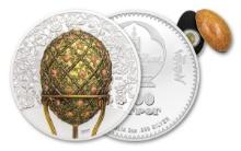 2021 Mongolia 2-oz Silver Faberge Rose Trellis Egg Colorized Ultra High Relief Gilt Proof
