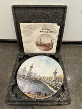 COLLECTIBLE CERAMIC PLATE - LE PONT ALEXANDRE III PAINT - IN ORIGINAL BOX WITH PAPERS