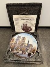 COLLECTIBLE CERAMIC PLATE - NOTRE DAME CATHEDRAL PAINT - IN ORIGINAL BOX WITH PAPERS