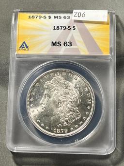 1879-S Morgan Silver Dollar on ANACS MS63 Holder