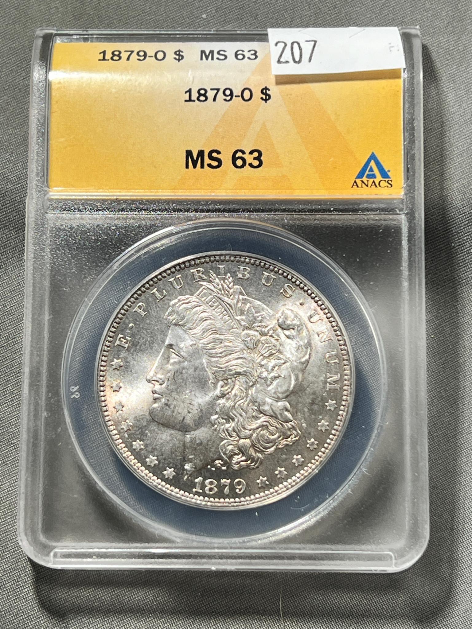 1879-O Morgan Silver Dollar on ANACS MS63 Holder