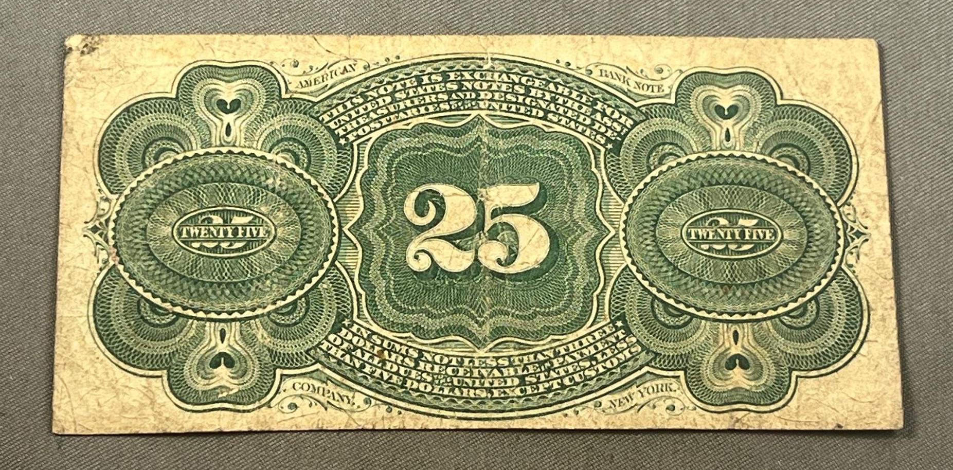 1863 25 Cent US Fractional Currency Note, Civil War Era