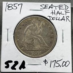 L@@K 1857 Seated Liberty Half Dollar, great looking coins, FULL LIBERTY