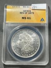 1878-S Reverse 1879 Morgan Silver Dollar in ANACS MS61 Holder