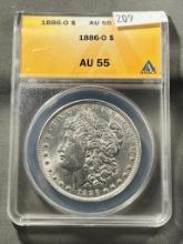 1886-O Morgan Silver Dollar in ANACS AU55 Holder