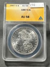 1887-S Morgan Silver Dollar in ANACS AU58 Holder